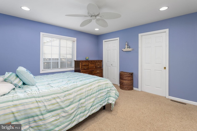 1733 Lockhart St, Toms River, NJ 08757 - bedroom with carpet, baseboards, a closet, recessed lighting, and a ceiling fan