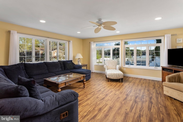 1733 Lockhart St, Toms River, NJ 08757 - living area with ceiling fan, wood finished floors, recessed lighting, and baseboards
