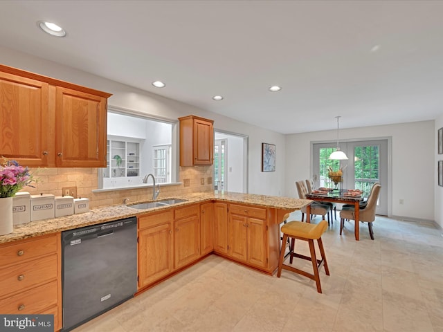 320 N Ridge Rd, Reinholds, PA 17569 - kitchen featuring dishwasher, a sink, decorative backsplash, recessed lighting, and light stone countertops