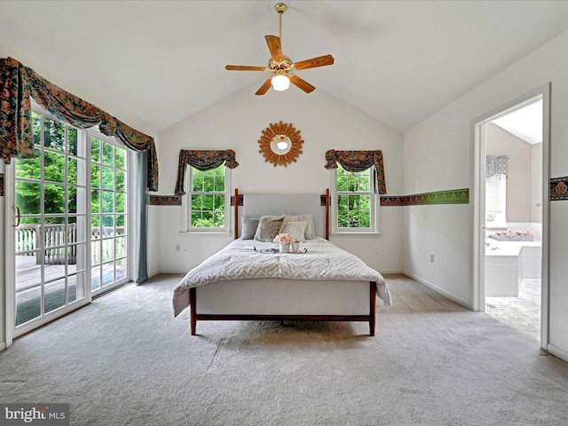 320 N Ridge Rd, Reinholds, PA 17569 - bedroom with access to exterior, light carpet, multiple windows, ensuite bathroom, and lofted ceiling