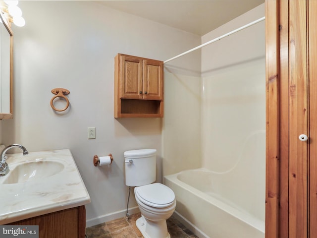 12417 Mount Savage Rd, Mount Savage, MD 21545 - bathroom with toilet, baseboards, vanity, and bathing tub / shower combination