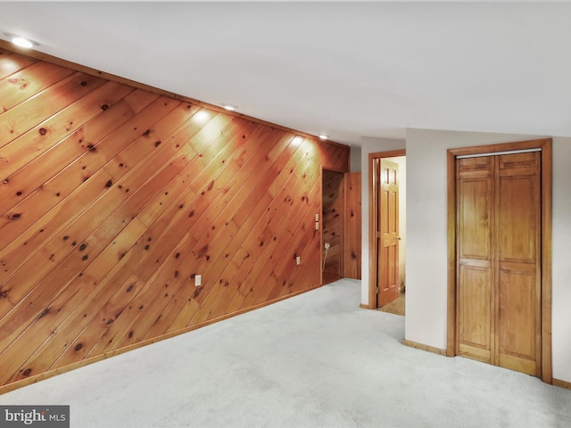 12417 Mount Savage Rd, Mount Savage, MD 21545 - below grade area featuring light carpet, recessed lighting, wooden walls, and baseboards