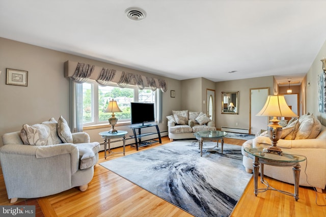 1143 Villanova Ave, Swarthmore, PA 19081 - living area featuring a baseboard heating unit, baseboard heating, and wood finished floors
