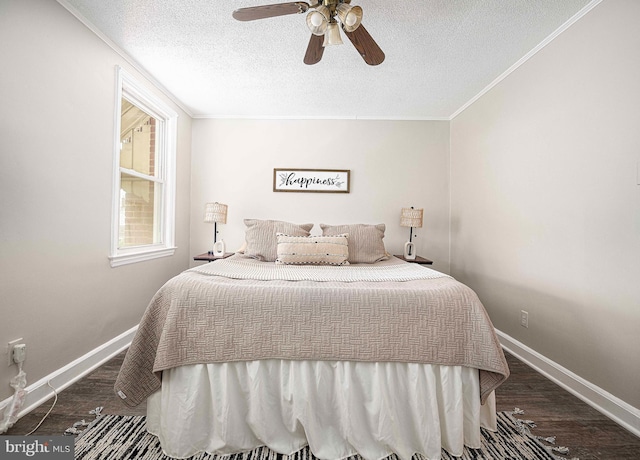 3565 Benzinger Rd, Baltimore, MD 21229 - bedroom featuring baseboards, wood finished floors, a textured ceiling, crown molding, and a ceiling fan