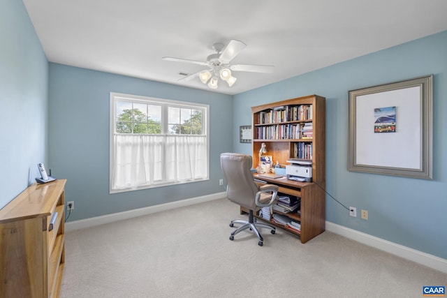 3080 Morewood Ln, Charlottesville, VA 22901 - office area featuring carpet flooring, baseboards, and ceiling fan