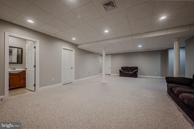 1 Picket Ln, Landenberg, PA 19350 - finished below grade area featuring light colored carpet, baseboards, a sink, and recessed lighting
