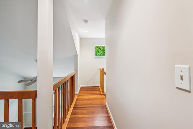8 Ashford Ct, Annapolis, MD 21403 - staircase featuring ceiling fan, baseboards, and wood finished floors
