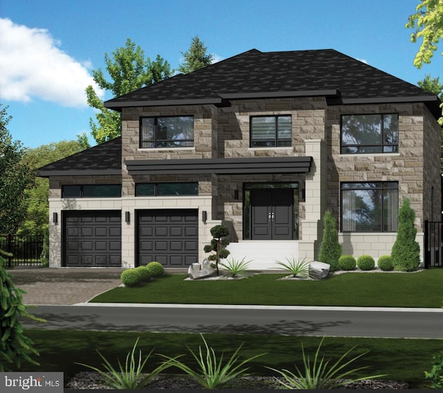 5235 Al Jones Dr, Shady Side, MD 20764 - view of front facade with stone siding, driveway, and an attached garage