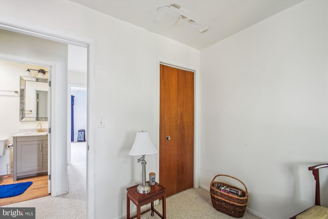 1650 Woodtree Ct E, Annapolis, MD 21409 - bedroom with light colored carpet, a sink, a closet, and baseboards