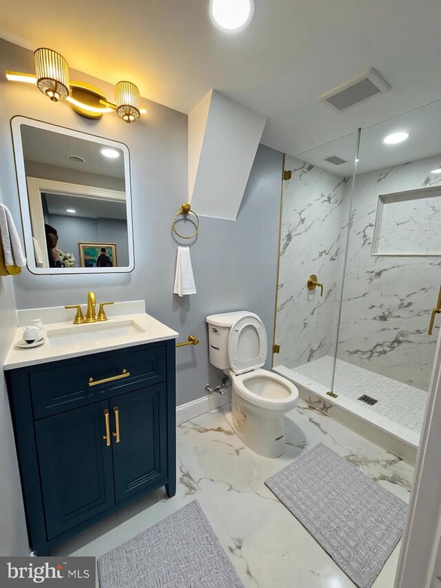 3203 W Allegheny Ave, Philadelphia, PA 19132 - full bath featuring a marble finish shower, marble finish flooring, vanity, toilet, and baseboards