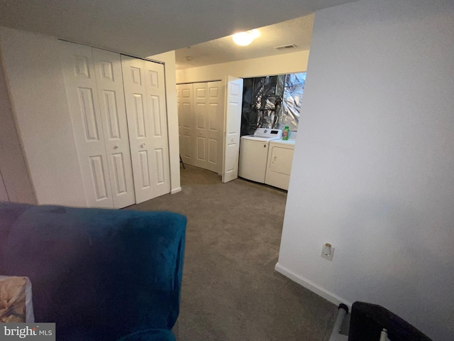 941 Chestnut Manor Ct, Curtis Bay, MD 21226 - bedroom featuring washing machine and clothes dryer, baseboards, and carpet