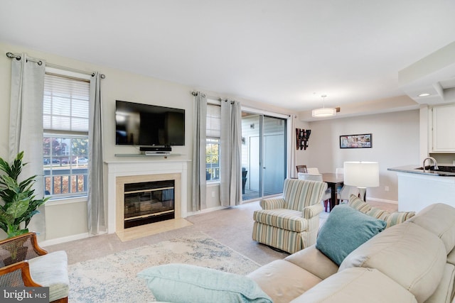 6914 Ellingham Cir Unit C, Alexandria, VA 22315 - living area with light carpet and a high end fireplace