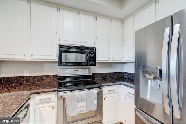 6914 Ellingham Cir Unit C, Alexandria, VA 22315 - kitchen featuring appliances with stainless steel finishes, white cabinets, and dark stone countertops