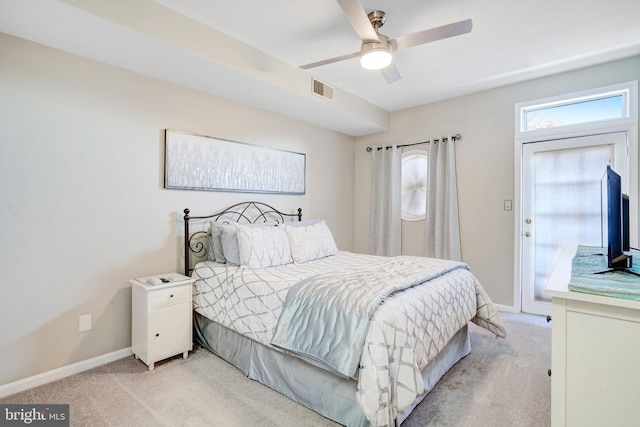 6914 Ellingham Cir Unit C, Alexandria, VA 22315 - bedroom featuring light colored carpet, ceiling fan, and access to outside
