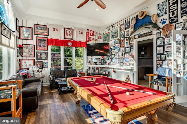201 Ivystone Dr, Downingtown, PA 19335 - game room featuring pool table, a ceiling fan, wood finished floors, and recessed lighting