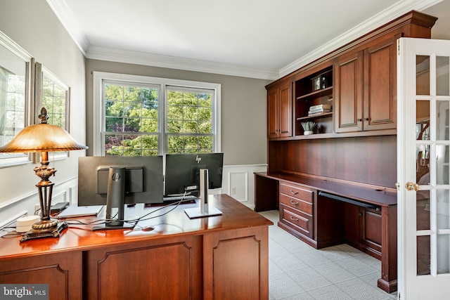 201 Ivystone Dr, Downingtown, PA 19335 - office with ornamental molding, a wainscoted wall, and a decorative wall