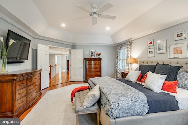 201 Ivystone Dr, Downingtown, PA 19335 - bedroom featuring wood finished floors, recessed lighting, a raised ceiling, and a ceiling fan
