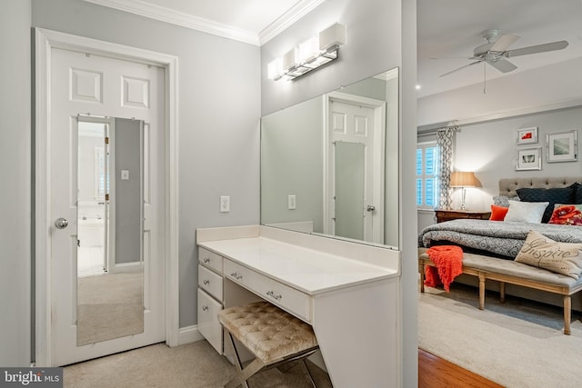 201 Ivystone Dr, Downingtown, PA 19335 - bathroom featuring crown molding, a ceiling fan, ensuite bathroom, vanity, and baseboards