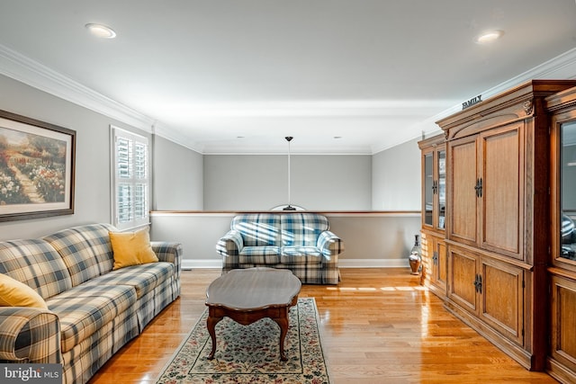 201 Ivystone Dr, Downingtown, PA 19335 - living area featuring light wood finished floors, ornamental molding, baseboards, and recessed lighting