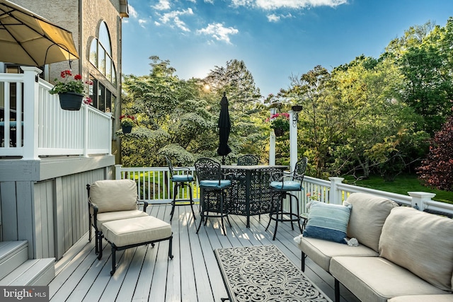 201 Ivystone Dr, Downingtown, PA 19335 - deck with view of wooded area and an outdoor hangout area