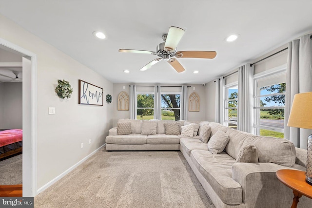 34602 Roxana Rd, Frankford, DE 19945 - carpeted living area with a ceiling fan, baseboards, and recessed lighting