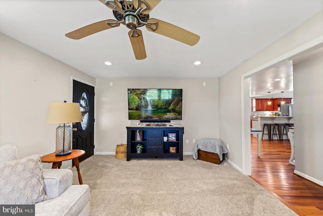 34602 Roxana Rd, Frankford, DE 19945 - carpeted living area with baseboards, ceiling fan, and recessed lighting
