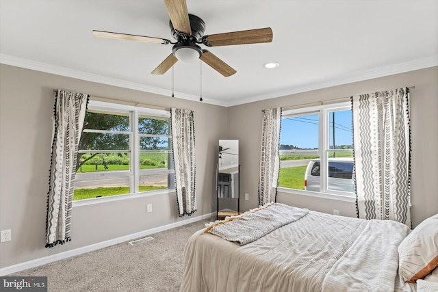 34602 Roxana Rd, Frankford, DE 19945 - bedroom featuring baseboards, crown molding, carpet, ceiling fan, and recessed lighting