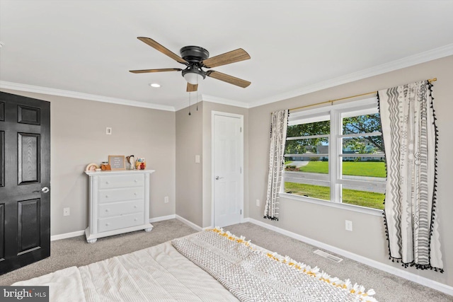 34602 Roxana Rd, Frankford, DE 19945 - carpeted bedroom with ornamental molding, baseboards, ceiling fan, and recessed lighting