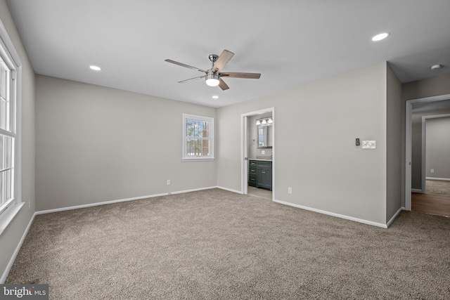 21830 Vaughn Rd, Georgetown, DE 19947 - unfurnished bedroom featuring carpet, baseboards, recessed lighting, ensuite bathroom, and ceiling fan