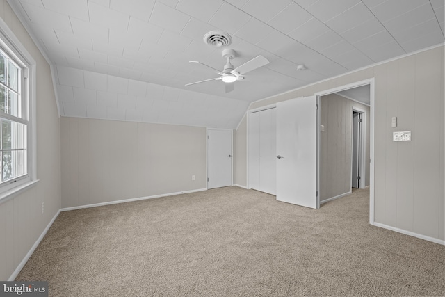 21830 Vaughn Rd, Georgetown, DE 19947 - additional living space featuring carpet flooring, a ceiling fan, baseboards, and lofted ceiling