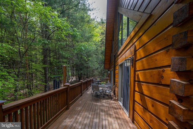 532 Pine Grove Rd, Lonaconing, MD 21539 - wooden deck featuring outdoor dining space and a view of trees