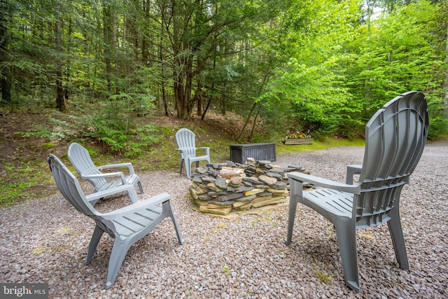 532 Pine Grove Rd, Lonaconing, MD 21539 - view of patio / terrace featuring an outdoor fire pit and a forest view