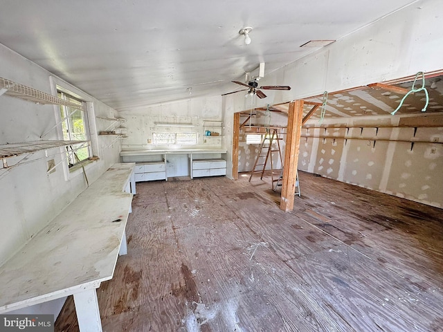 3516 Prospect Road, St, MD 21154 - unfurnished living room with lofted ceiling, ceiling fan, and wood finished floors
