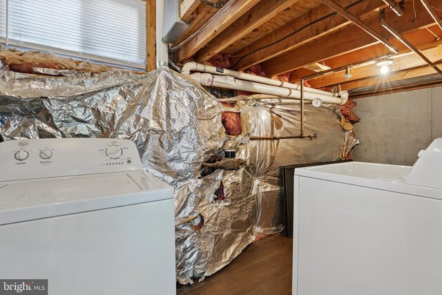 6019 Surrey Square Ln, District Heights, MD 20747 - clothes washing area featuring wood finished floors and separate washer and dryer
