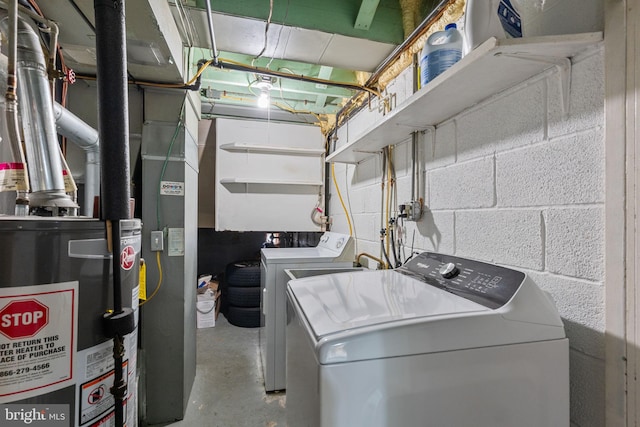 3583 Nottingham Ln, Philadelphia, PA 19114 - washroom featuring washing machine and clothes dryer, water heater, and concrete block wall
