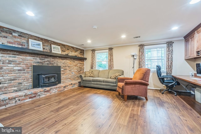 5 Kings House Ct, Silver Spring, MD 20905 - living area with hardwood / wood-style floors, ornamental molding, recessed lighting, and built in desk