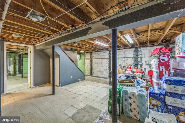 unfinished below grade area with water heater