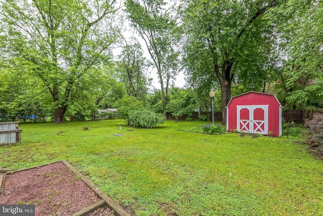 view of yard with a shed and an outbuilding
