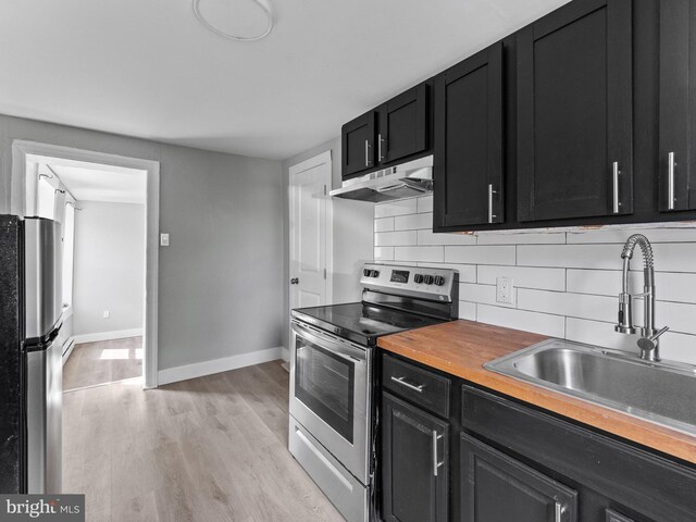 4951 W Thompson St, Philadelphia, PA 19131 - kitchen featuring appliances with stainless steel finishes, under cabinet range hood, dark cabinets, and a sink