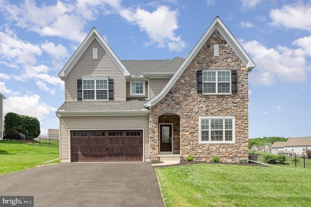 7038 Woodsman Dr, Harrisburg, PA 17111 - view of front of house featuring stone siding, a garage, asphalt driveway, and a shingled roof