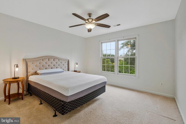 9310 Saffron Hill Ct, Manassas, VA 20110 - bedroom with baseboards, light carpet, and a ceiling fan