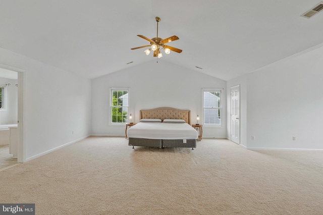9310 Saffron Hill Ct, Manassas, VA 20110 - bedroom featuring lofted ceiling, carpet, baseboards, a ceiling fan, and ensuite bathroom