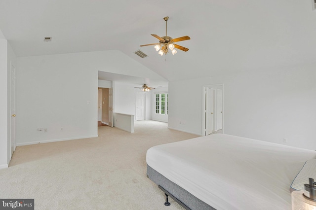 9310 Saffron Hill Ct, Manassas, VA 20110 - bedroom featuring vaulted ceiling, light colored carpet, baseboards, and a ceiling fan