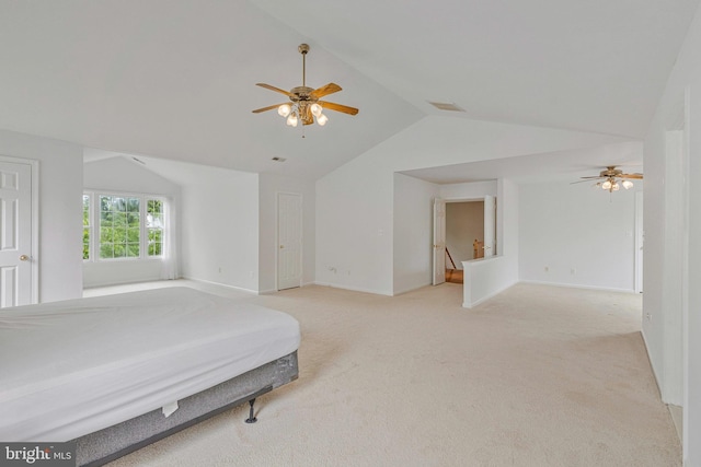 9310 Saffron Hill Ct, Manassas, VA 20110 - bedroom with vaulted ceiling, light colored carpet, ceiling fan, and baseboards