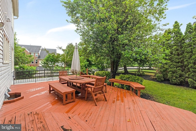 9310 Saffron Hill Ct, Manassas, VA 20110 - wooden terrace with outdoor dining space and a lawn
