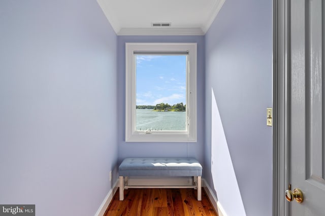 125 Oyster Pt, White Stone, VA 22578 - living area with ornamental molding, wood finished floors, and baseboards