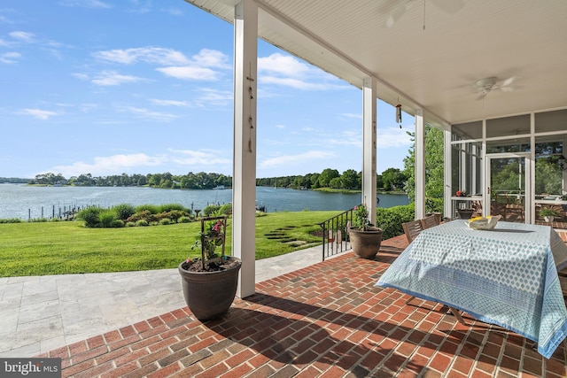 125 Oyster Pt, White Stone, VA 22578 - view of patio / terrace featuring a ceiling fan and a water view