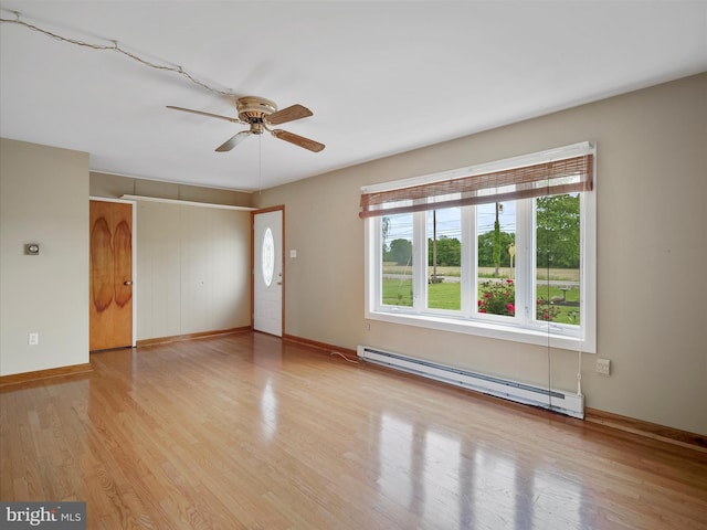 13914 Greencastle Pike, Hagerstown, MD 21740 - unfurnished living room with a baseboard radiator, healthy amount of natural light, ceiling fan, and wood finished floors
