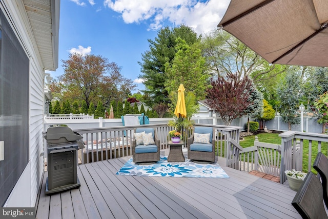 166 Grayson Ave, Hamilton, NJ 08619 - wooden deck featuring a fenced backyard and area for grilling
