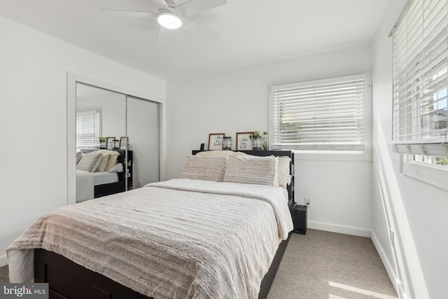 39 Village Ln, Levittown, PA 19054 - carpeted bedroom with a closet, baseboards, and a ceiling fan